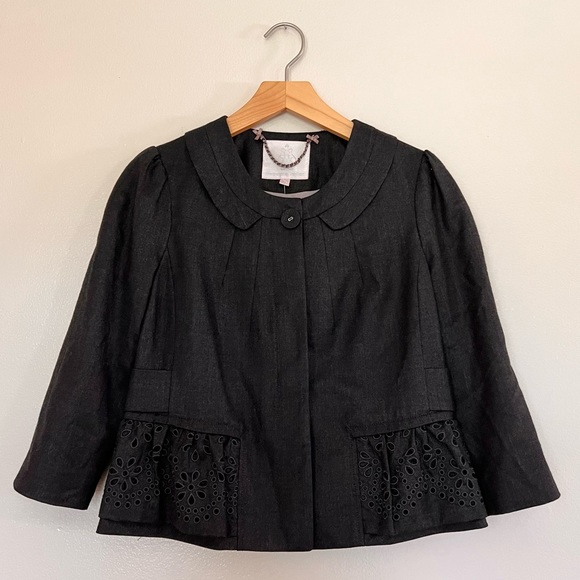 Rebecca Taylor Charcoal Laser Cut Jacket - Picture 1 of 10